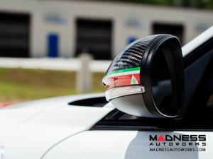 Alfa Romeo Giulia Mirror Covers - Carbon Fiber - Full Replacements - Red Stripe w/ QV Logo